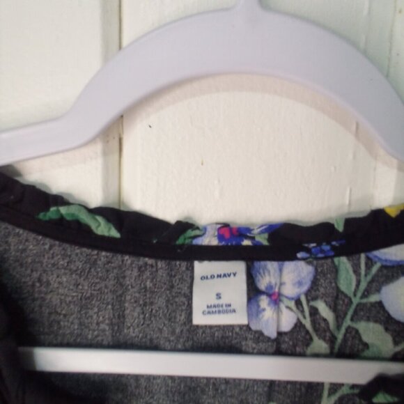 Old Navy Dress Women S Long Sleeve Elastic Waist Floral Black Colorful - Picture 11 of 16